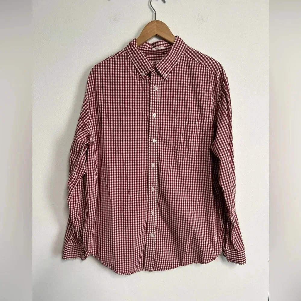 Merona Men’s XL Red Gingham Button Front Shirt Classic Fit Preppy Western Cotton
